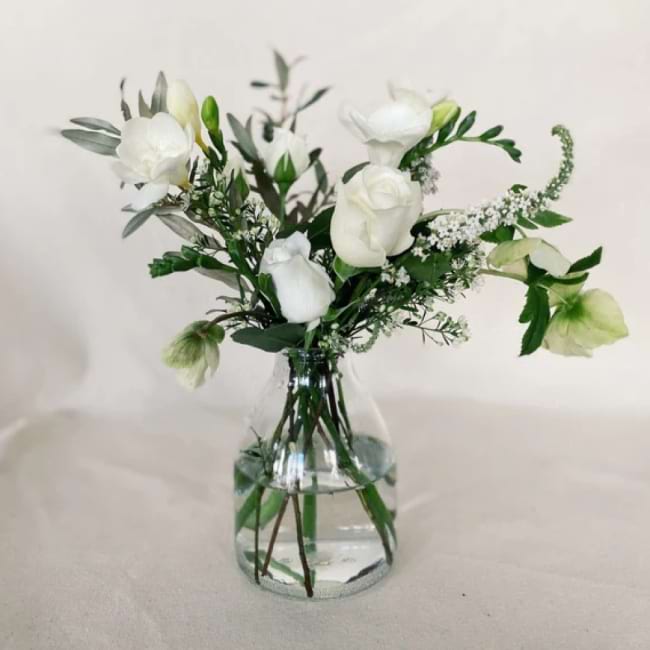 White Posy Vase..  florists choice of flowers